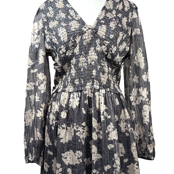 Dizzy Lizzy Black Floral Midi Dress Sz L Smocked Empire Waist Long Sleeve NWOT - Picture 7 of 14